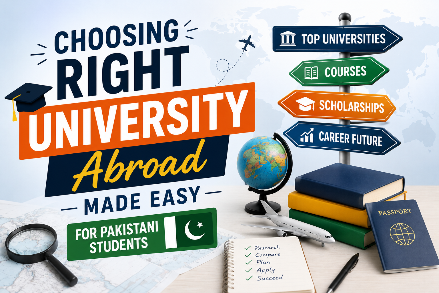 choosing the right university abroad guide for Pakistani students with global education concept