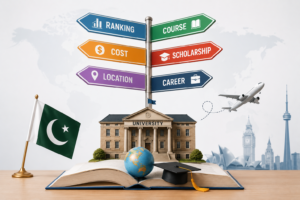 choosing right university abroad factors including ranking cost scholarship location and career for Pakistani students