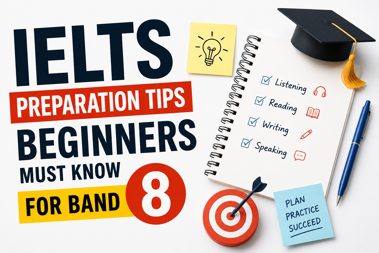 IELTS preparation tips for beginners aiming for band 8 with study checklist and exam skills
