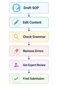 Simple SOP writing process flowchart showing steps from draft to final submission